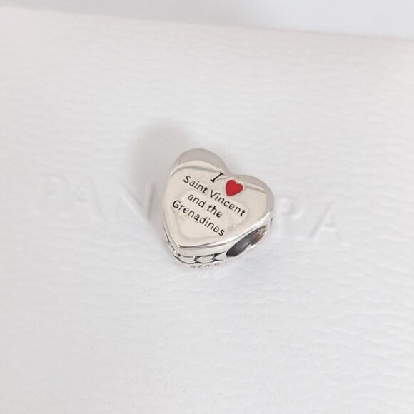 Pandora Saint Vincent and the Grenadines Flag Heart Charm Bead Pendant S925 ALE - Picture 4 of 7